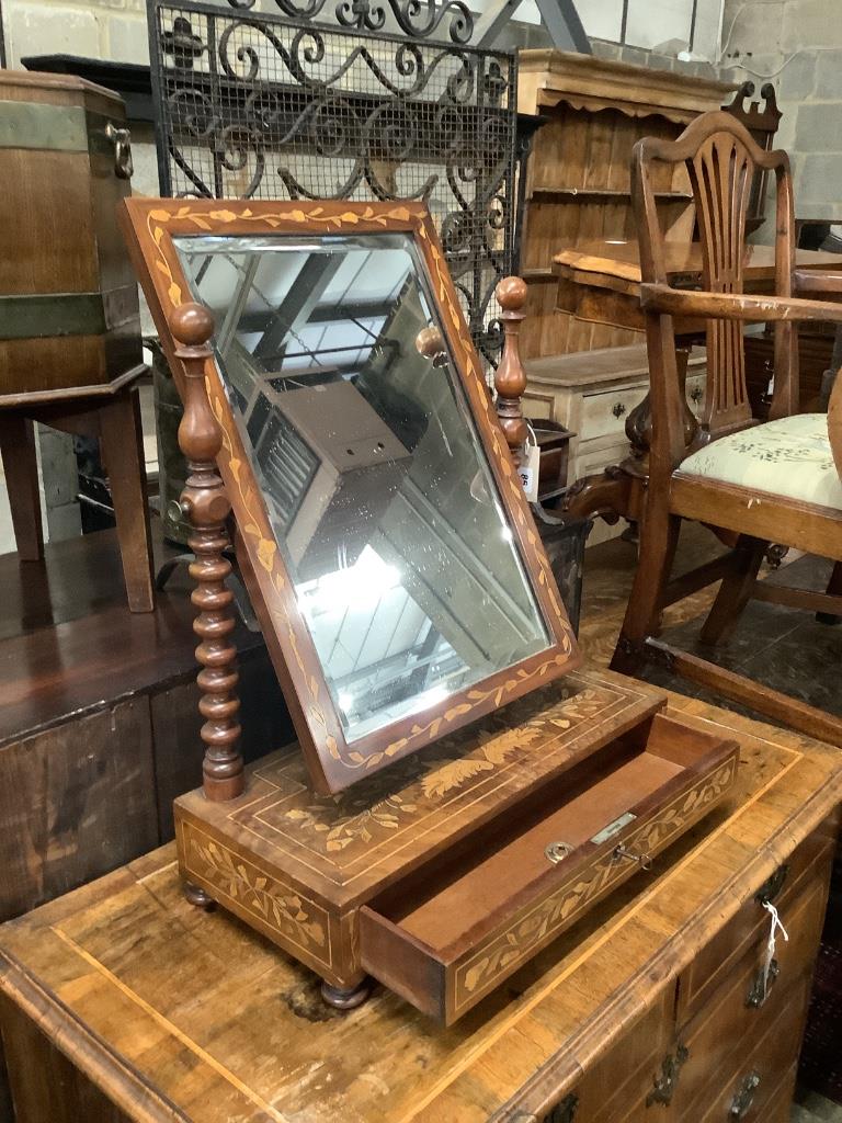 A 19th century Dutch floral marquetry and walnut box-framed toilet mirror, width 54cm, depth 25cm, height 70cm